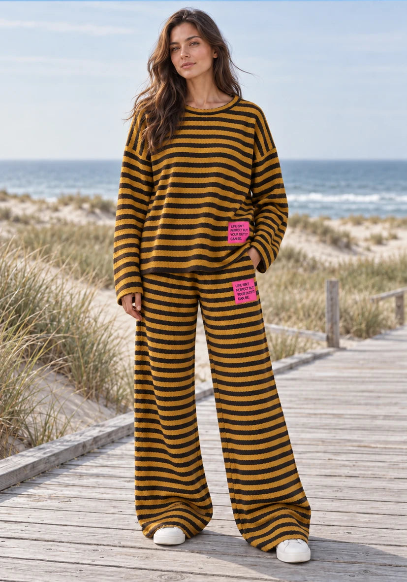 Knit Sweater stripes - Pistachio/Brown